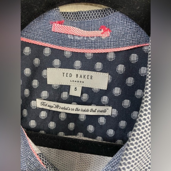 Ted Baker Button Down Blue White Micro Geometric Stretch Casual Shirt 5 Men’s XL - Picture 4 of 14